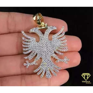 Collar con Colgante de Águila de Dos Cabezas en Plata de Ley con Moissanita, Estilo Hip Hop, Opciones de Chapado en Oro Rodio con Certificación GIA - Product Image 2