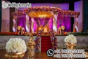 Impresionante Mandap de Boda Estilo Marroquí con Corte Láser, Exclusivo Mandap de Matrimonio del Sur de Asia, Mandap Dorado para Bodas del Norte de la India - Product Image 5