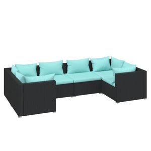 Ensemble de salon de jardin en rotin PE noir et bleu avec structure en acier thermolaqué, mobilier d'extérieur résistant à l'eau - Product Image 2