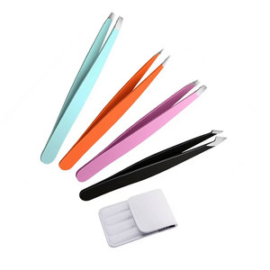 Juego de 4 Pinzas Profesionales para Cejas de Acero Inoxidable con Recubrimiento en Polvo, Pinzas de Precisión con Estuche de Cuero - Product Image 2