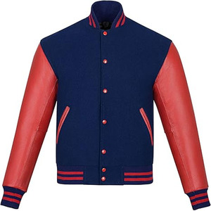 Veste universitaire en laine avec manches en cuir violet, style Letterman, veste bomber de baseball courte - Product Image 1