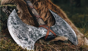 Custom Handmade Viking Double-Blade Axe Carved Runes Industrial Grade <b>Wood</b> Handle Hatchet 4 Cutting Edge 950mm Overall <b>Length</b> 1 - Product Image 2