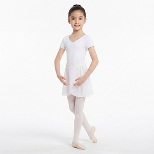 Justaucorps de danse classique blanc en coton à manches courtes pour enfants – Tenue de gymnastique et d'entraînement basique pour ballerines - Product Image 4