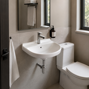 SPRIAL Modern Oval Polished Full Flow Wall Hung Wash Basin Easy Clean 9L Capacity Office Hotel Hospital Villa - Product Image 3