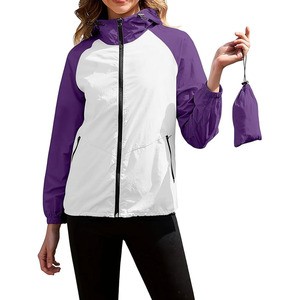 Color Block <b>Hoodie</b> Waterproof Zip Rain Jacket with Packable Coat - Product Image 1