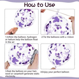 Palloncini Metallizzati Viola, Neri e Argento da 12 Pollici, 65 Pezzi per Feste di Halloween e Compleanni, con 1 Nastro, Palloncini 100% Lattice - Product Image 1