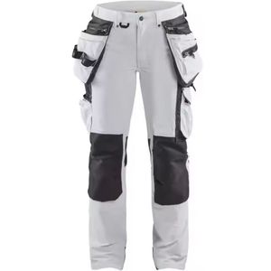 <b>Men's</b> <b>White</b> Work <b>Pants</b> With Multiple Pockets And Knee Pads Breathable Canvas Material Midweight Spring Wear - Product Image 1