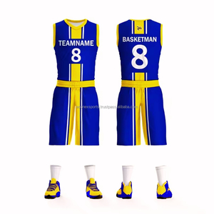 Tenue de sport de basketball personnalisable en polyester/coton imprimée par sublimation, kit d'entraînement à séchage rapide comprenant maillots et shorts, coupe classique - Product Image 3