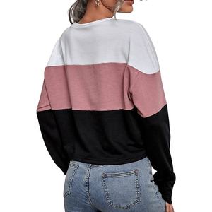 Sudadera de manga larga con cuello redondo y hombros descubiertos para mujer, Jersey holgado de moda con bloque de Color - Product Image 2