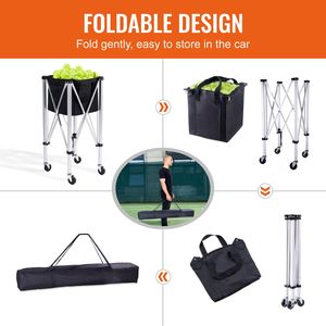 Carrello Portapalle da Tennis Pieghevole in Lega di Alluminio Leggero, Capacità 180 Palline, con Ruote Rimovibili, Attrezzatura da Campo - Product Image 3
