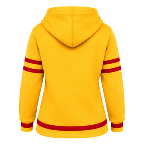 Sudadera con capucha PDK para mujer, roja y dorada, con corona de laurel, letras griegas, cuello en V, estilo universitario, manga a rayas, para hermandades - Product Image 4