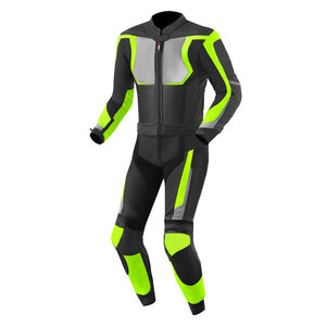 Traje de Motociclismo Salva de Cuero para Hombre, Manga Larga, con Codura, Negro con Bloques de Verde Neón, Resistente al Viento, Equipo de Protección Completo - Product Image 1