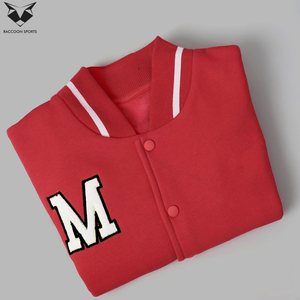 Women's Red Varsity <b>Jacket</b> Full Sleeve Button Closure Contrast Rib Trim Embroidered Letter M Logo Autumn Regular Fit Outerwear - Product Image 4