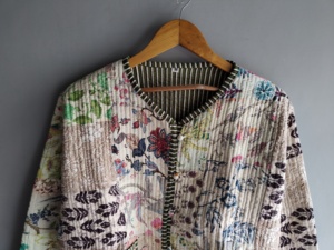<b>Quilted</b> Floral Patchwork Jacket Women's Full Sleeve Cotton Spring Style Regular Length Printed Design <b>Single</b> Button Closure gift - Product Image 4