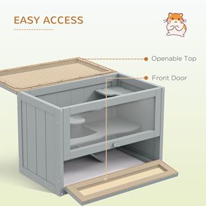 Cage à hamster grise à 2 niveaux avec porte supérieure ouvrable, échelle et étagère - Maison pour animaux de compagnie - Product Image 4