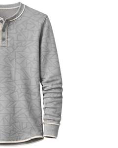 <b>Mens</b> Light Grey Geometric Printed <b>Henley</b> Pullover Sweatshirt Long Sleeve French Terry Regular Fit Casual <b>Top</b> For <b>Men</b> Winter Wear - Product Image 4