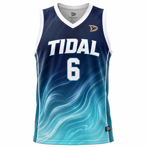 Tidal Basketball Jersey Men's Sleeveless V-Neck Tank Top Sublimated Moisture Wicking 100% Polyester <b>Athletic</b> Fit - Product Image 2
