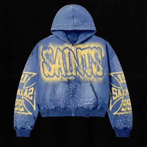 Sudadera con Capucha 100% Algodón con Cierre, Estilo Punk Retro, Diseño Personalizado, Vintage, Lavado Ácido, para Hombre - Product Image 3