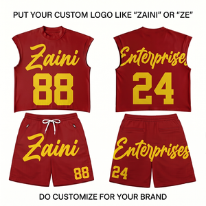 Premium Polyester/Cotton Sleeveless Short <b>Set</b> 180 GSM Smooth Red Yellow Summer <b>Knitted</b> Breathable Vintage Casual Streetwear - Product Image 1