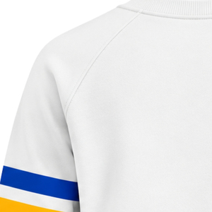 Sudadera Blanca de Cuello Redondo para Mujer con Gráfico de Letras Griegas 1922, Manga Larga, Estilo Casual, con Rayas Azules y Doradas en las Mangas - Product Image 4