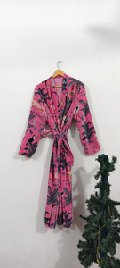 Robe Kimono Longue à Manches Longues en Coton Tissé Imprimé Floral Fait Main, Col en V, Séchage Rapide, pour Demoiselle d'Honneur - Product Image 6