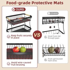 Corbeille à fruits double niveau en métal, grande, écologique et durable, avec 2 supports à bananes et poignée en bois, pour légumes, pain et collations - Product Image 5