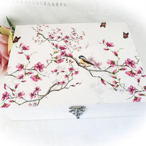 New Wooden Jewellery <b>Box</b> Pink <b>Keepsake</b> <b>Box</b> Peacocks Design Digital Print Decor <b>Memory</b> Jewelry Storage Valentine's Gift <b>Box</b> - Product Image 1