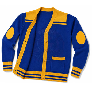 Cardigan en tricot bleu OEM Sigma Sorority pour femmes, style preppy, col en V, manches longues, couleur contrastée, broderie grecque, hiver - Product Image 6