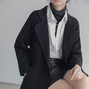 Women's Wool <b>Trench</b> <b>Coat</b> Long Sleeve Notched Collar Solid Color Belted Winter Outerwear Full Length Thick Warm <b>Coat</b> - Product Image 5