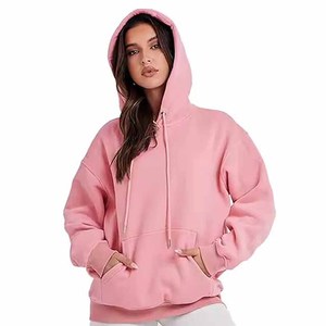Sudadera con Capucha Extra Grande para Mujer, Color Rosa, de Forro Polar, Manga Larga, con Bolsillos, Color Sólido, Transpirable, para Otoño - Product Image 5