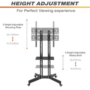 Regolabile 32-65 pollici LCD LED TV Stand ruote Mobile portatile Floor TV Cart 132lbs VESA 600*400mm regolabile in altezza - Product Image 3