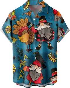 Camisa Casual de Hombre Ecosunny con Botones, Estampado Moderno para Verano, 100% Poliéster, para Halloween, Acción de Gracias, Navidad - Product Image 1