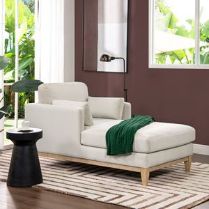Chaise longue Knox 65 pollici in velluto beige stile moderno farmhouse francese - Product Image 1