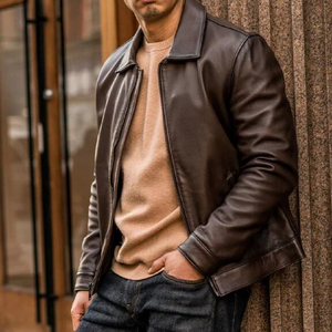 Chaqueta de cuero de vaca para hombre al por mayor, estilo motero, a la moda, informal, para invierno, chaqueta de motocicleta para hombre - Product Image 6