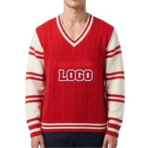 Suéter de Punto Rojo con Cuello en V para Mujer, Manga Larga, Estilo Preppy, Jersey de Invierno, Logotipo Personalizado en la Parte Delantera, 100% Acrílico - Product Image 3