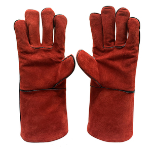 Gants de sécurité en cuir rouge, écologiques, protection thermique, utilisation extérieure en hiver, longueur standard, style uni, non doublés - Product Image 1