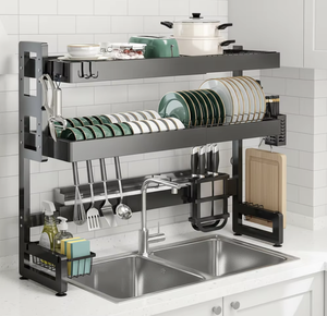 Estante organizador multifuncional de metal de doble nivel para fregadero de cocina, para secar platos, cuencos y cuchillos, OEM/ODM Vietnam - Product Image 4