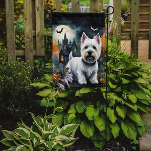 Drapeau de jardin multicolore Westie Spooky Halloween Boîte aux lettres décorative Bannière de cour pour parterres de fleurs Oeuvre d'art Taille de cour pour patio - Product Image 2