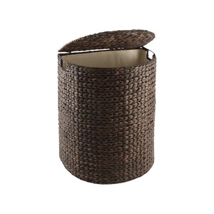 Natural Water Hyacinth Laundry Basket Corner <b>Hamper</b> with Lid Handwoven Straw Toy Clothes Storage Bin Home Organization Bulk - Product Image 1