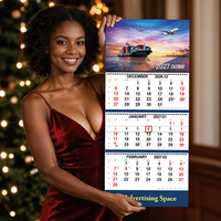 Calendrier mural personnalisé 3 mois, 3 volets, 2027, vertical, en papier, pour la promotion des entreprises de transport et d'expédition