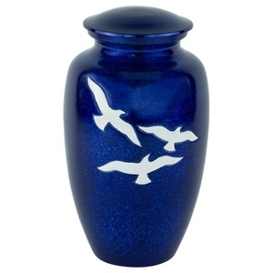 Urna Funeraria Soaring Azul para Cenizas de Adultos, Urna Metálica Conmemorativa, Elegante Accesorio Funerario con Diseño de Pájaro - Product Image 1