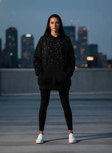 Sudadera premium con brillo de diamantes de imitación, material suave al tacto, estilo relajado, ideal para uso casual y amantes de la moda urbana. - Product Image 6