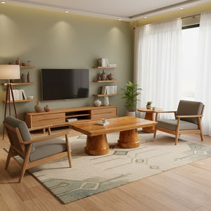 Mesa de Centro de Lujo de Madera Maciza de Suar, Ecológica, Duradera, Moderna, Minimalista, Superventas, Modelo Pillar Duo, para Salas de Estar de Villas de Alta Gama - Product Image 6