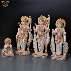 Ensemble de murtis en marbre Ram Darbar, 18 pouces |   Statue de Rama, Sita, Lakshman et Hanuman |   Idole de Ram Parivar en marbre blanc |   MALIYAS Jaipur - Product Image 3