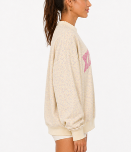 Sweat-shirt surdimensionné à col montant pour femme avec imprimé floral et logo appliqué en relief - Product Image 3