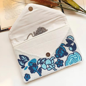 Monedero Bordado a Mano de Primera Calidad con Cuentas para Mujer, Monedero con Cierre de Concha de Perla Azul y Forro de Lona, Usa el Código - Product Image 2