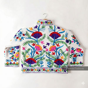 Veste de sport en velours de coton tricoté à la main Suzani |   Manteau d'automne/hiver bohème pour femmes |   Broderie florale respirante - Product Image 3