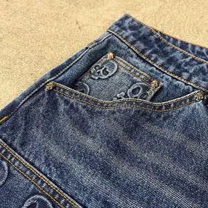 Custom Raw Hem Distressed <b>Embroidered</b> <b>Jeans</b> Shorts for <b>Men</b> Cotton Baggy Jorts Rhinestone - Product Image 4