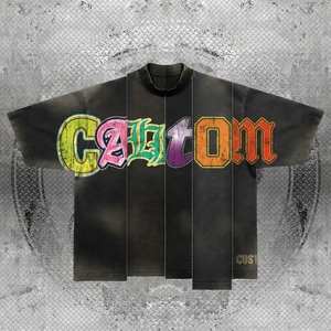 Custom <b>Men's</b> Short Sleeve T-Shirt 305g French Terry O-Neck Crack Print Street Style Cotton Breathable Regular Fit - Product Image 5