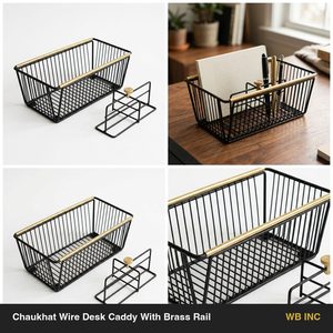 Organizador de Escritorio de Hierro Negro Hecho a Mano de 22 cm con Divisor de Latón, Alambre y Riel Chaukhat para Decoración del Hogar y Organización de Hoteles - Product Image 6